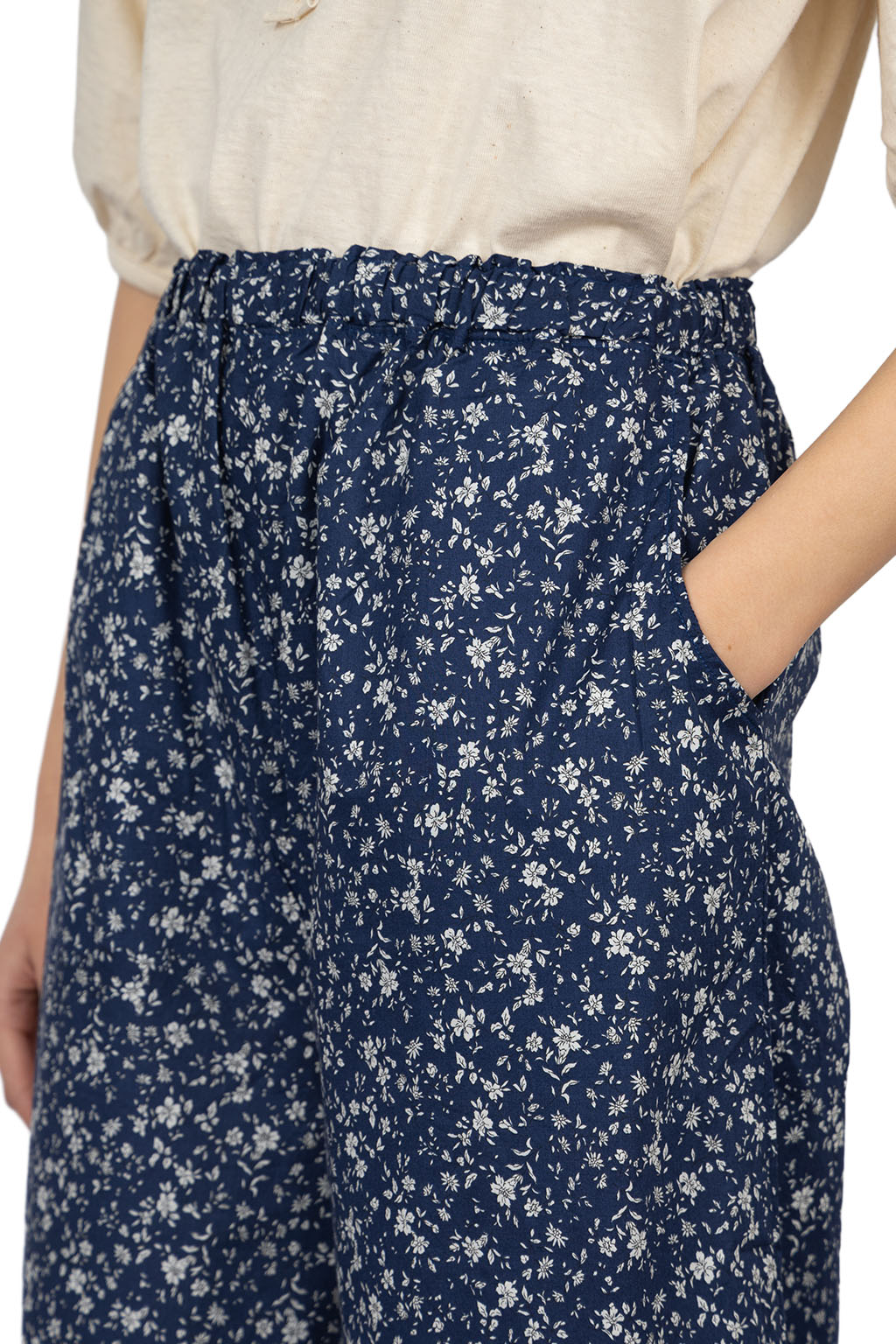 A+koloni - Cotton Broad Flower Print Pants - Navy