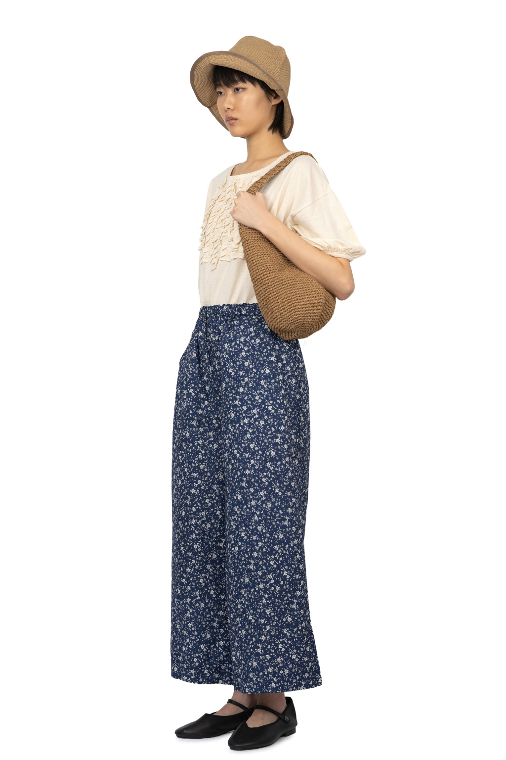 A+koloni - Cotton Broad Flower Print Pants - Navy