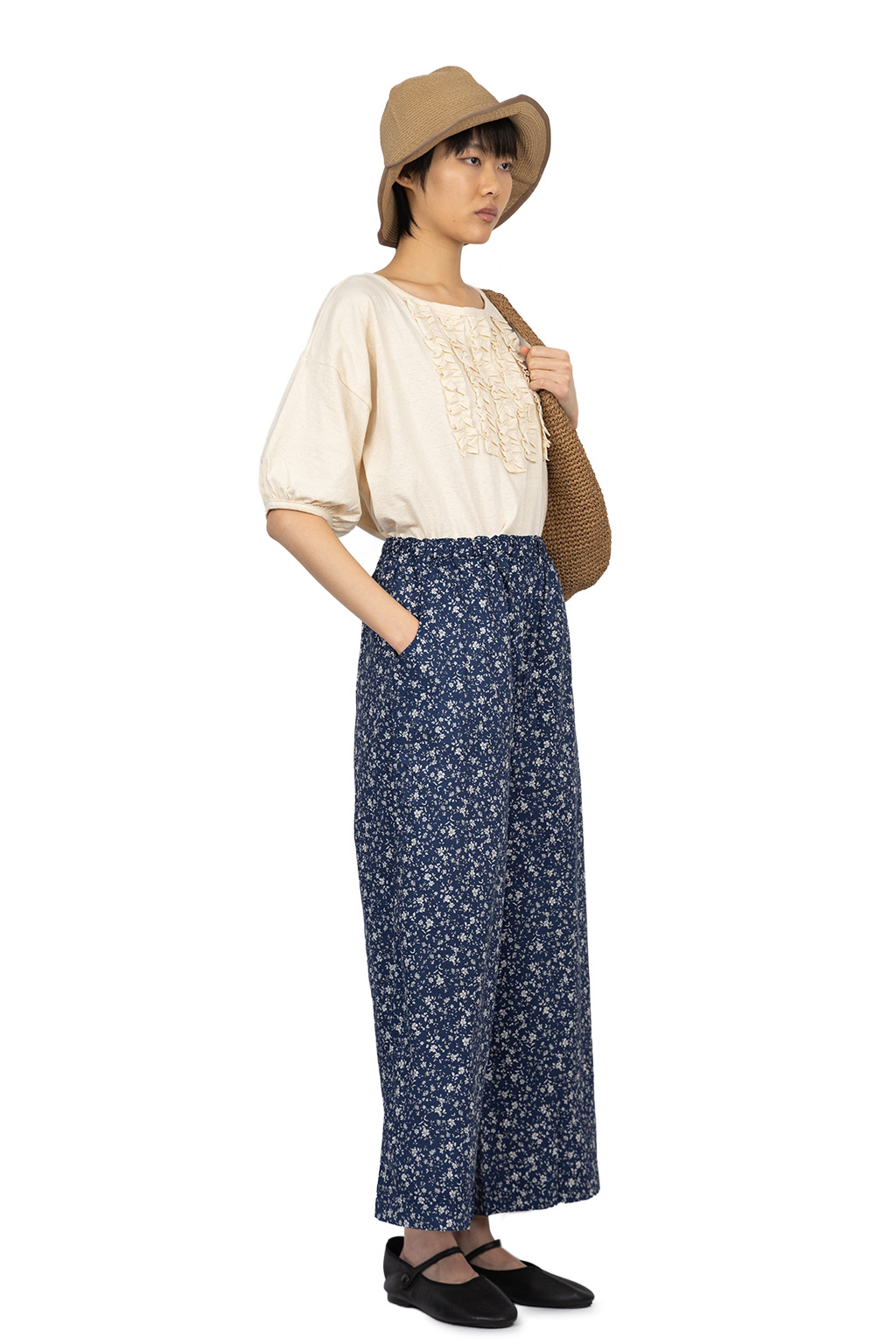 A+koloni - Cotton Broad Flower Print Pants - Navy