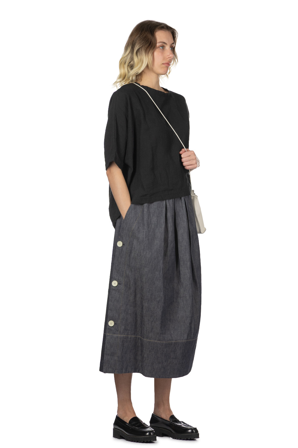 A+koloni - Azumadaki Linen Dolman Blouse - Black