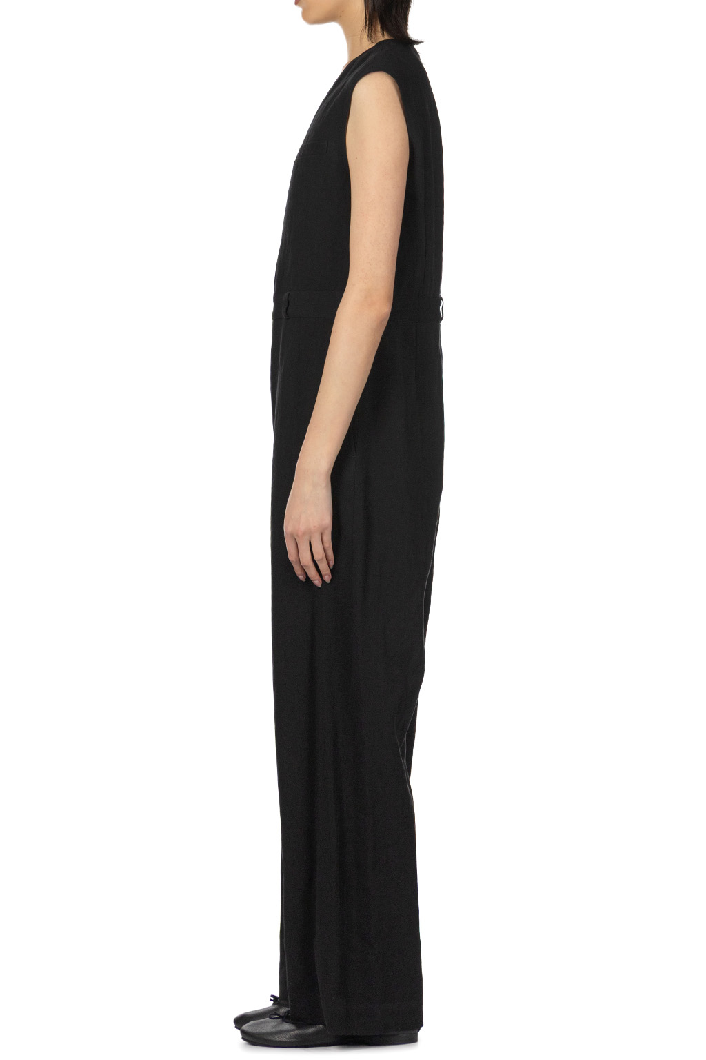 AURALEE - Hard Twist Cotton Linen Gabardine Sleeveless Jumpsuit - Black