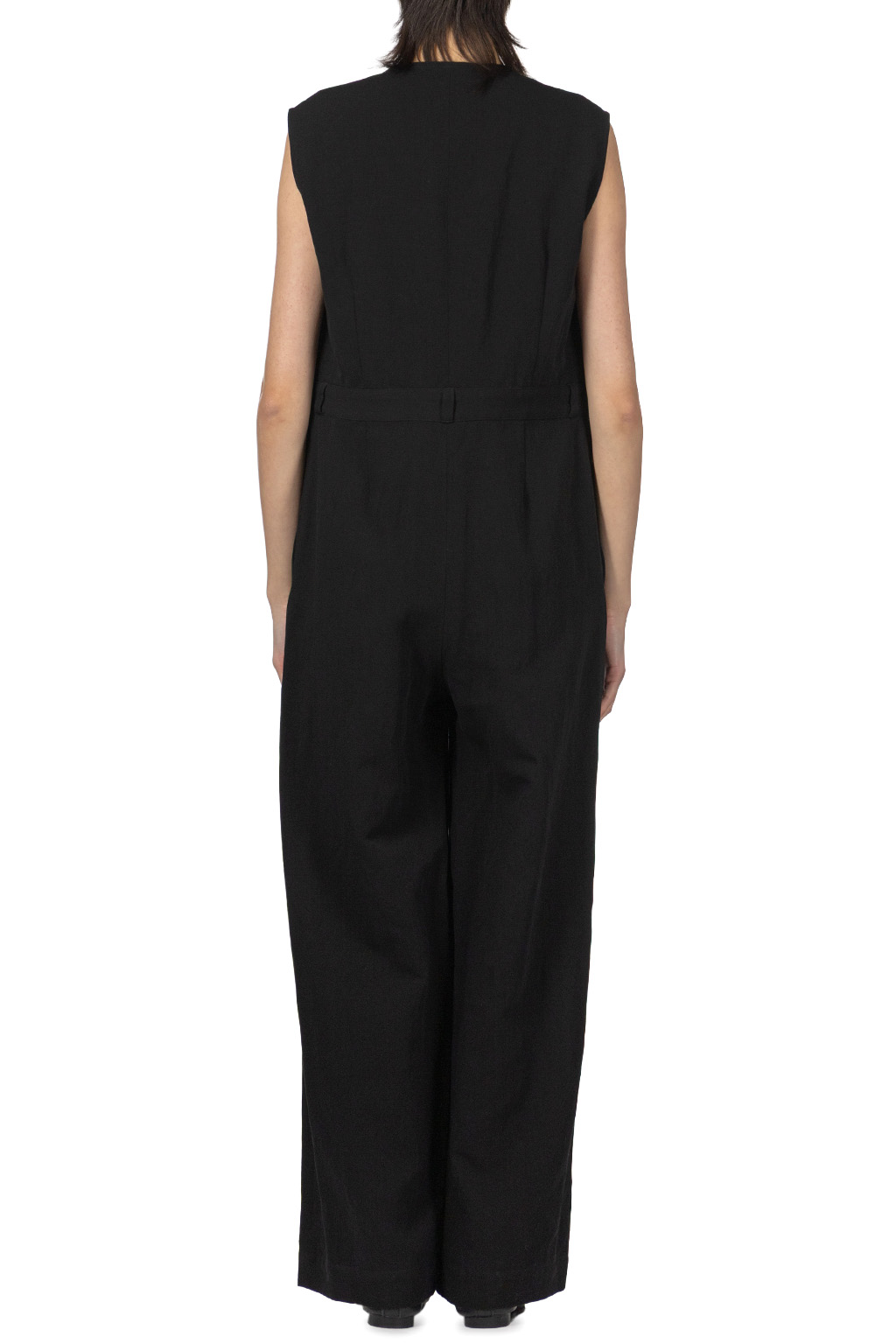 AURALEE - Hard Twist Cotton Linen Gabardine Sleeveless Jumpsuit - Black