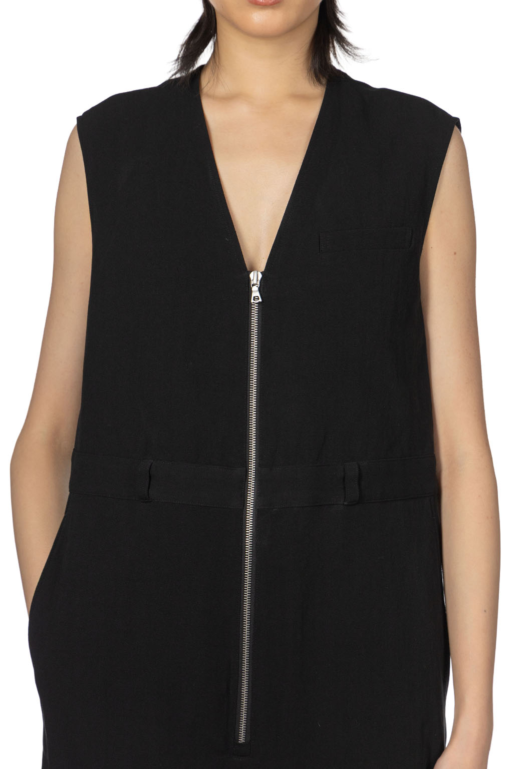 AURALEE - Hard Twist Cotton Linen Gabardine Sleeveless Jumpsuit - Black