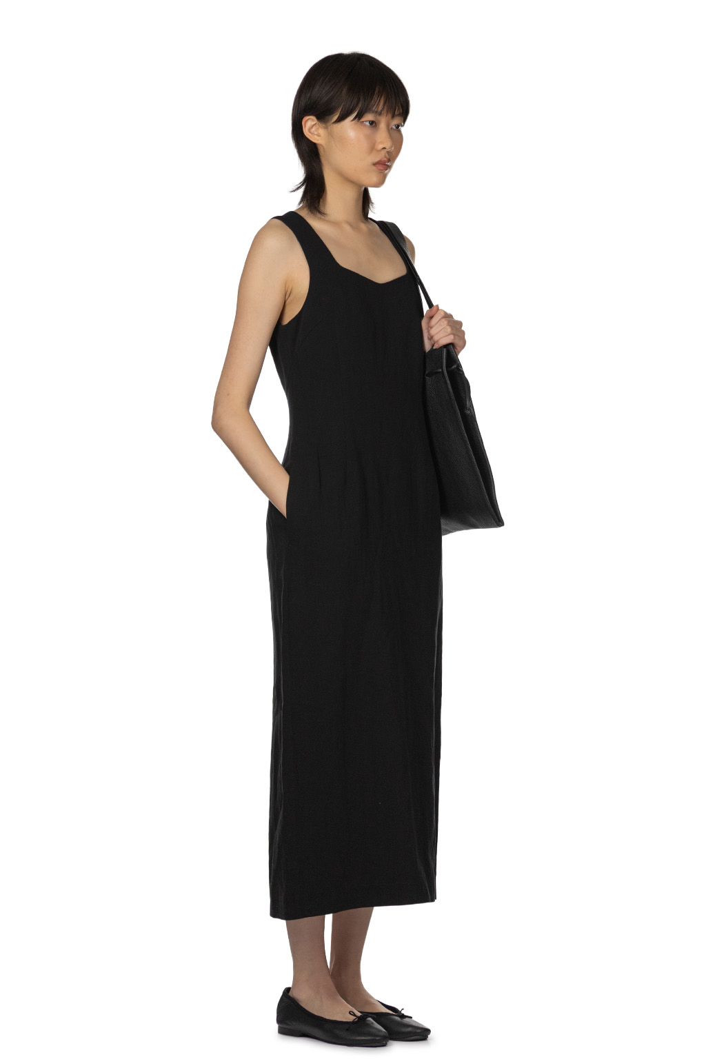 AURALEE - Hard Twist Cotton Linen Garardine Dress - Black