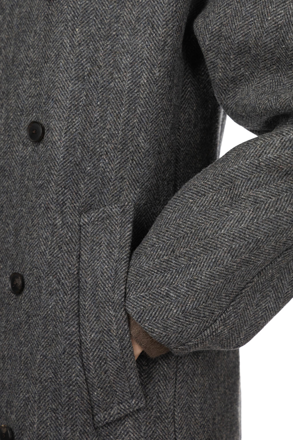 AURALEE - Shetland Wool Double Cloth Coat - Gray Herringbone