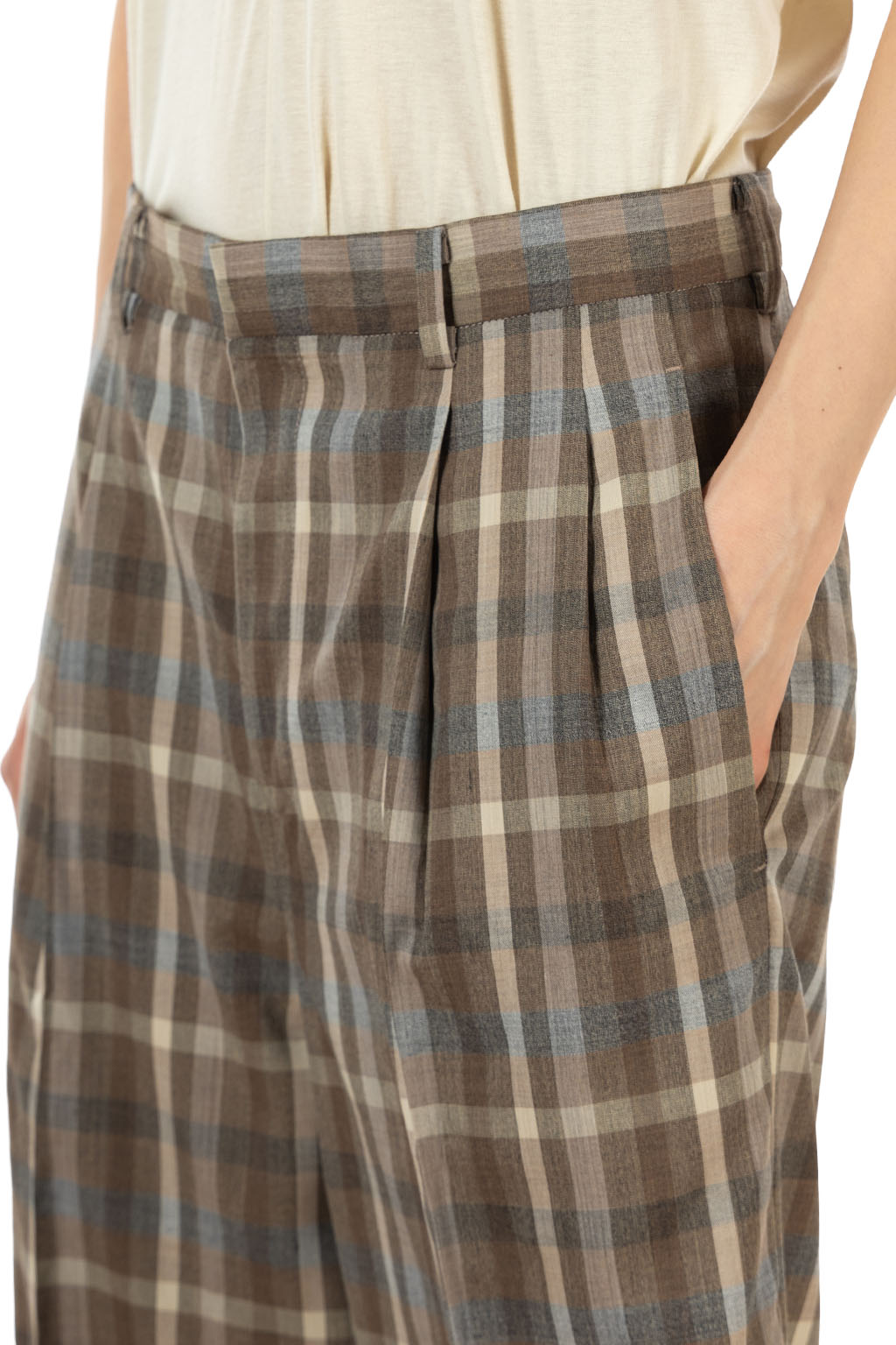 AURALEE - Super Fine Tropical Wool Check Two-Tuck Slacks - Top Brown Check