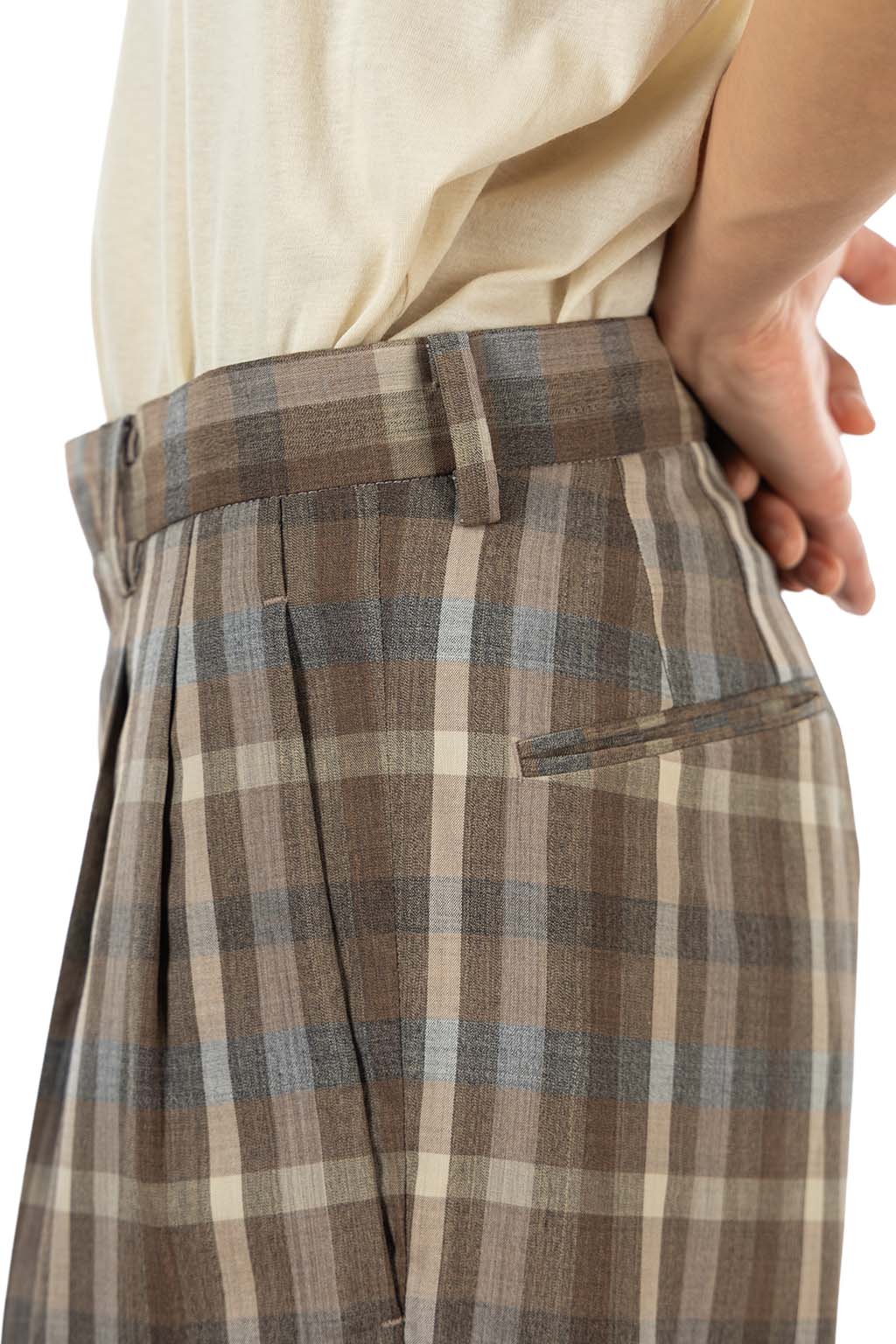 AURALEE - Super Fine Tropical Wool Check Two-Tuck Slacks - Top Brown Check