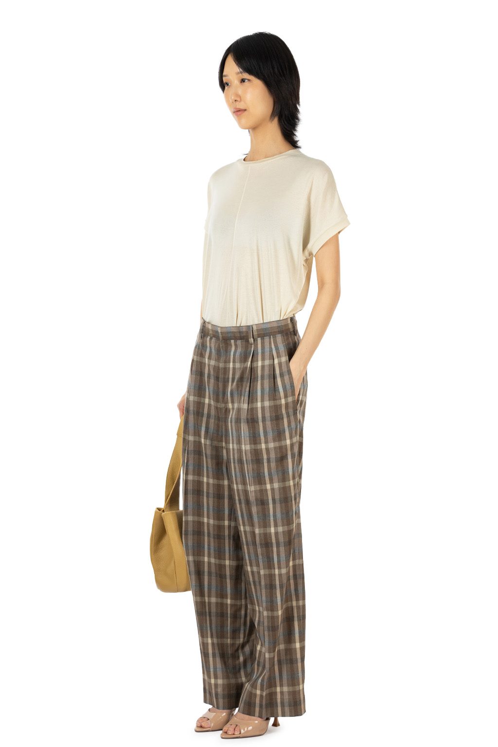 AURALEE - Super Fine Tropical Wool Check Two-Tuck Slacks - Top Brown Check