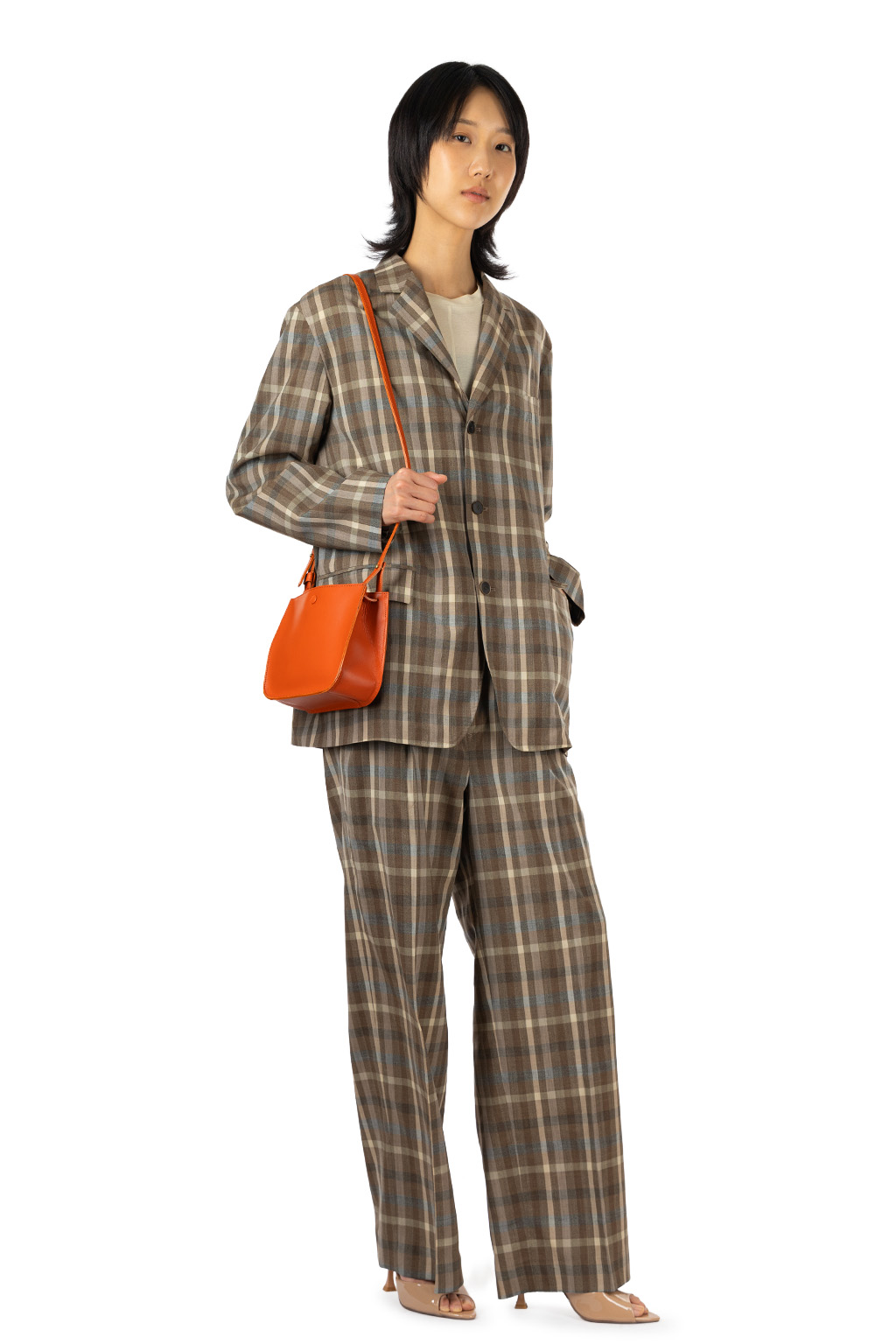 AURALEE - Super Fine Tropical Wool Check Two-Tuck Slacks - Top Brown Check