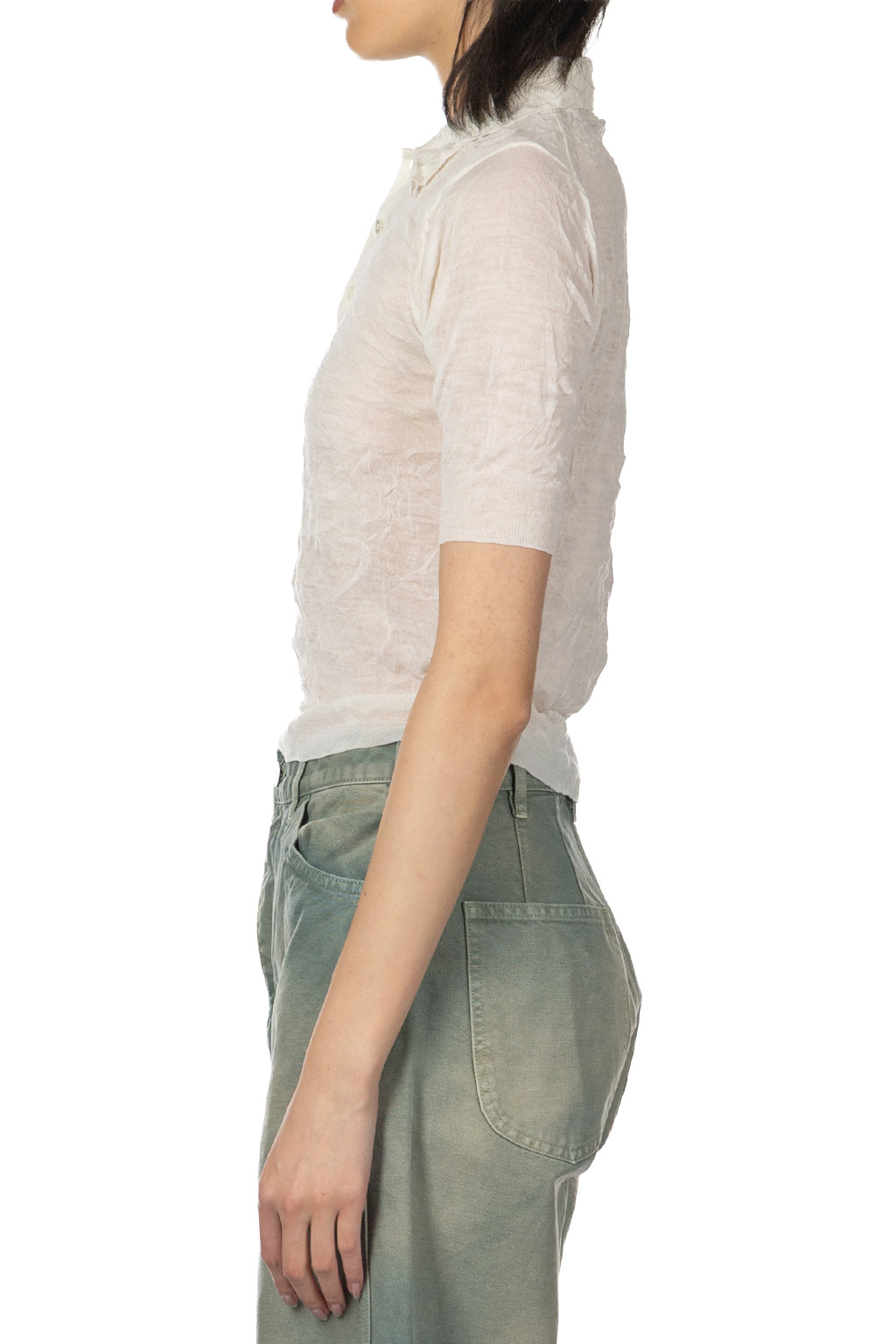 AURALEE - Wrinkled Wool Polyster High Gauge Knit Polo - Ivory White