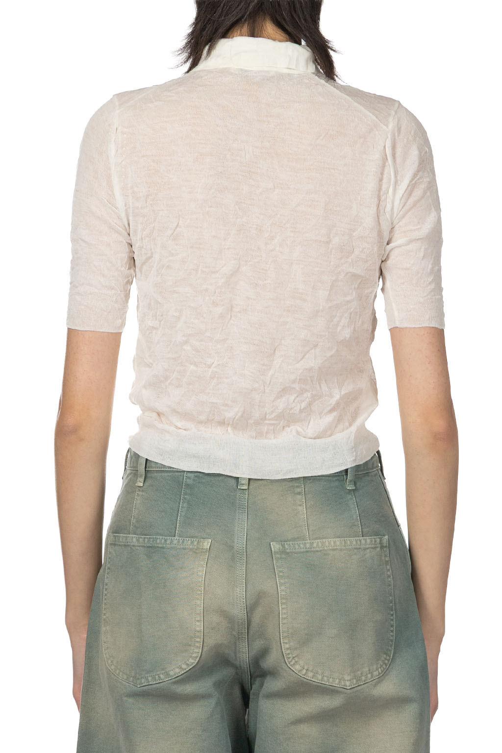 AURALEE - Wrinkled Wool Polyster High Gauge Knit Polo - Ivory White