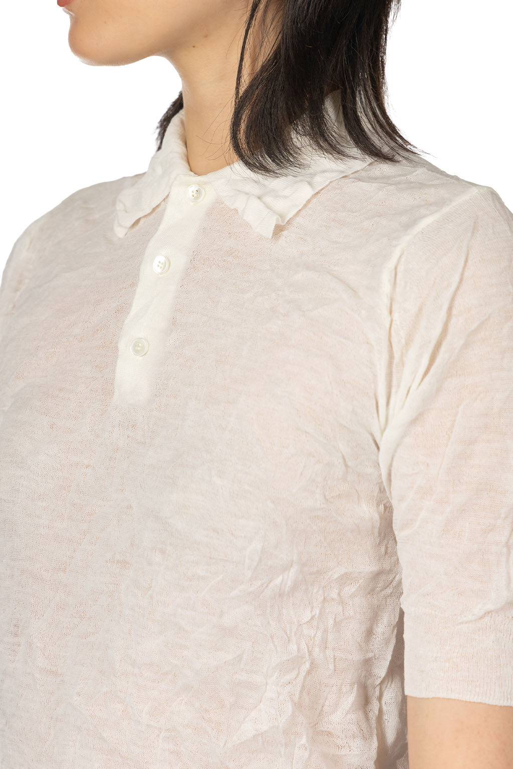 AURALEE - Wrinkled Wool Polyster High Gauge Knit Polo - Ivory White