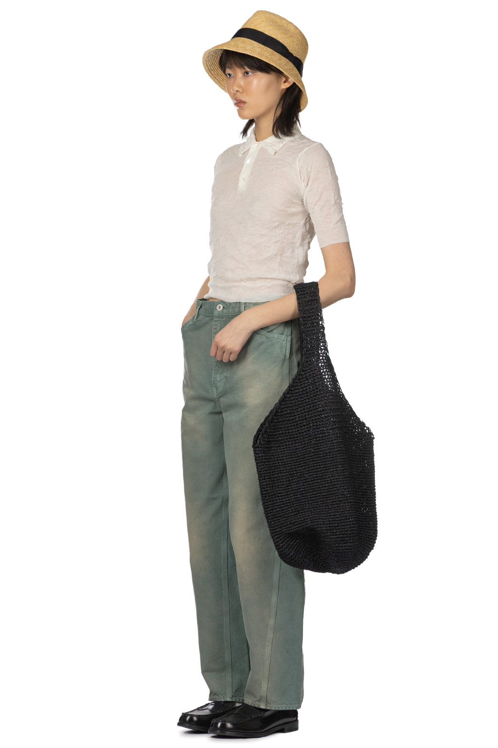 AURALEE - Wrinkled Wool Polyster High Gauge Knit Polo - Ivory White