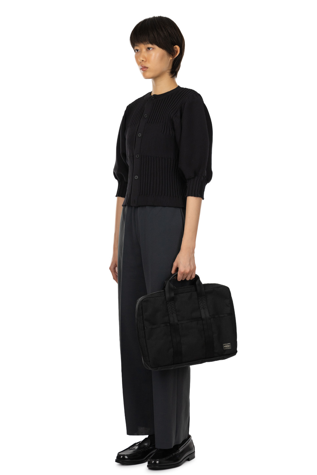 CFCL - Fluted Short Puff Sleeve Cardigan - Black