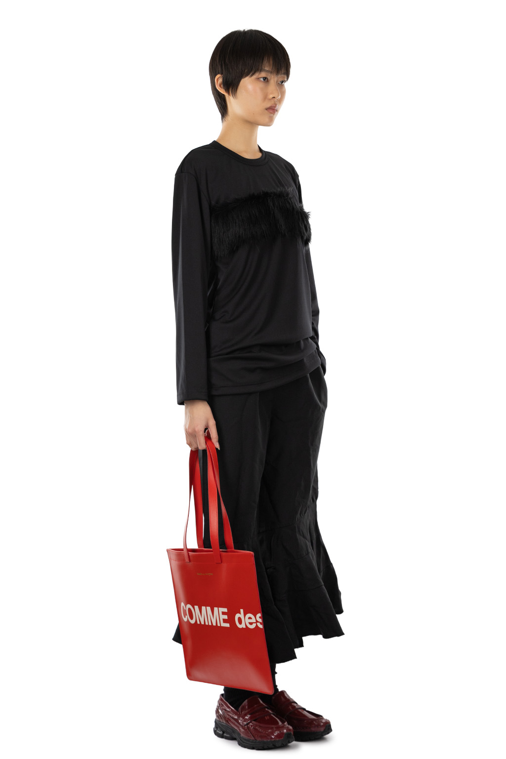 Comme Des Garcons Comme Des Garcons  - Faux Fur Stripe Long-Sleeve T-Shirt - Black