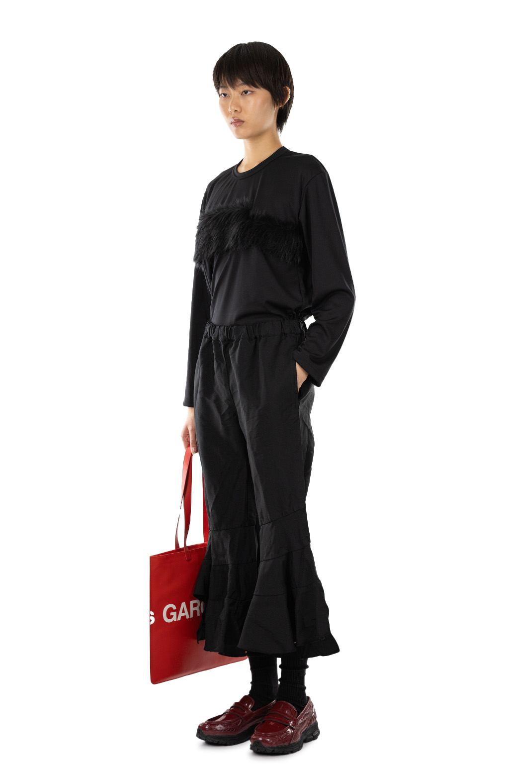 Comme Des Garcons Comme Des Garcons  - Ruffle Hem Trousers - Black