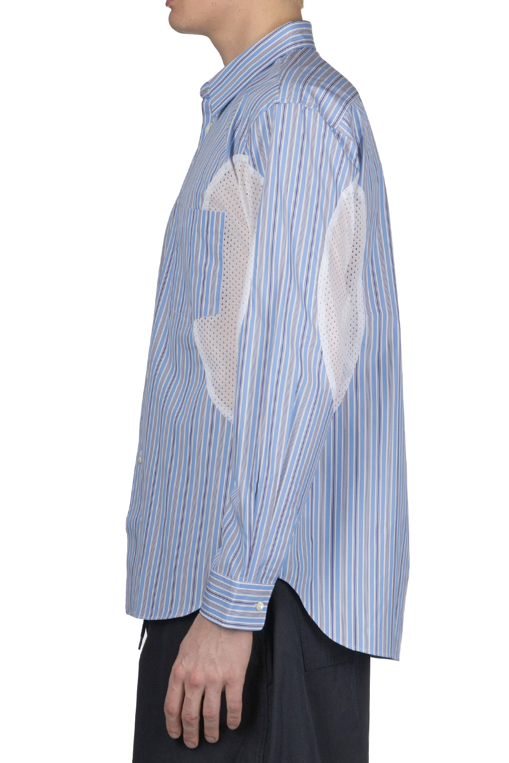 Comme Des Garcons Homme Deux - LS Stripe Shirt With Arm Detail - Sax x White x Blue