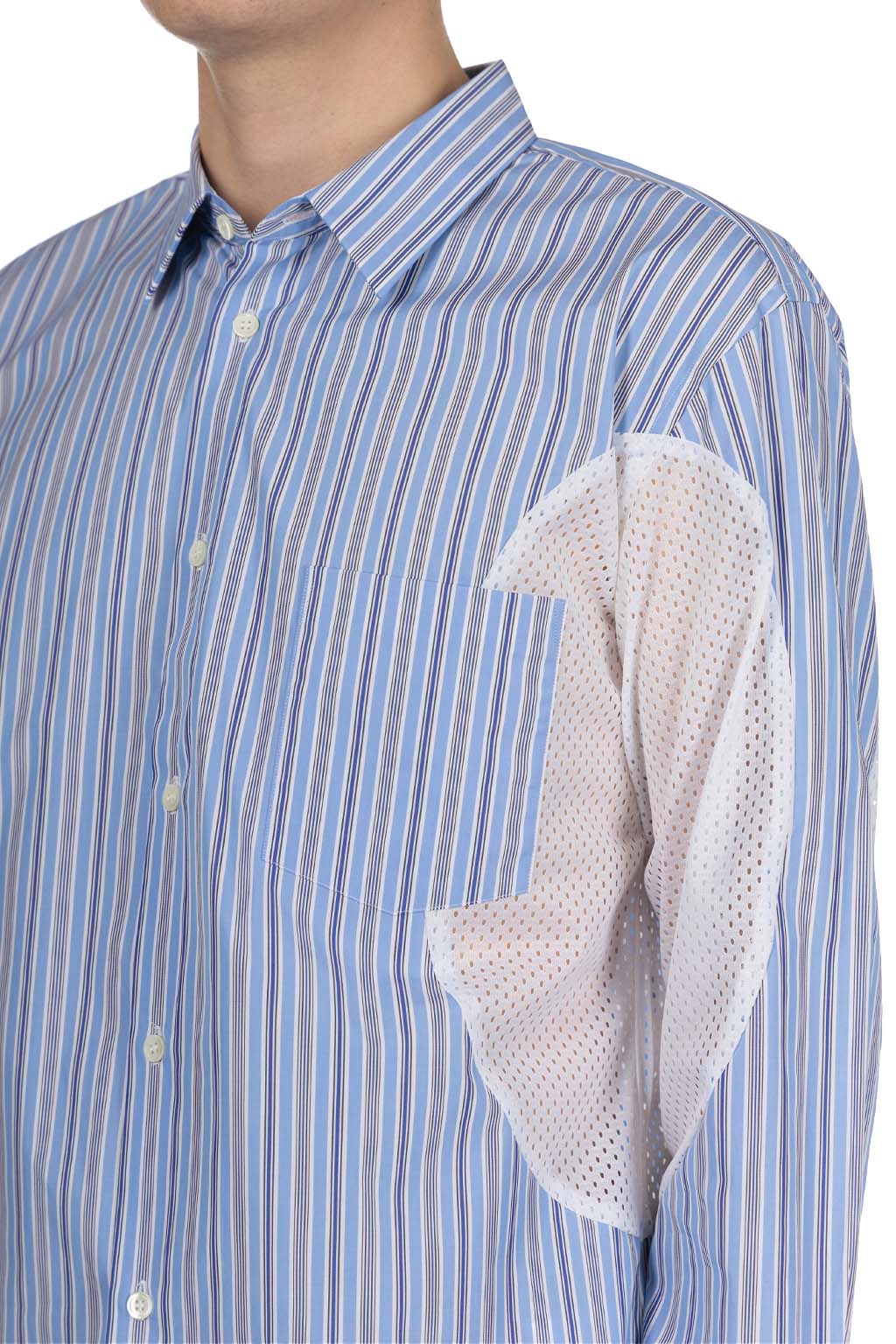 Comme Des Garcons Homme Deux - LS Stripe Shirt With Arm Detail - Sax x White x Blue