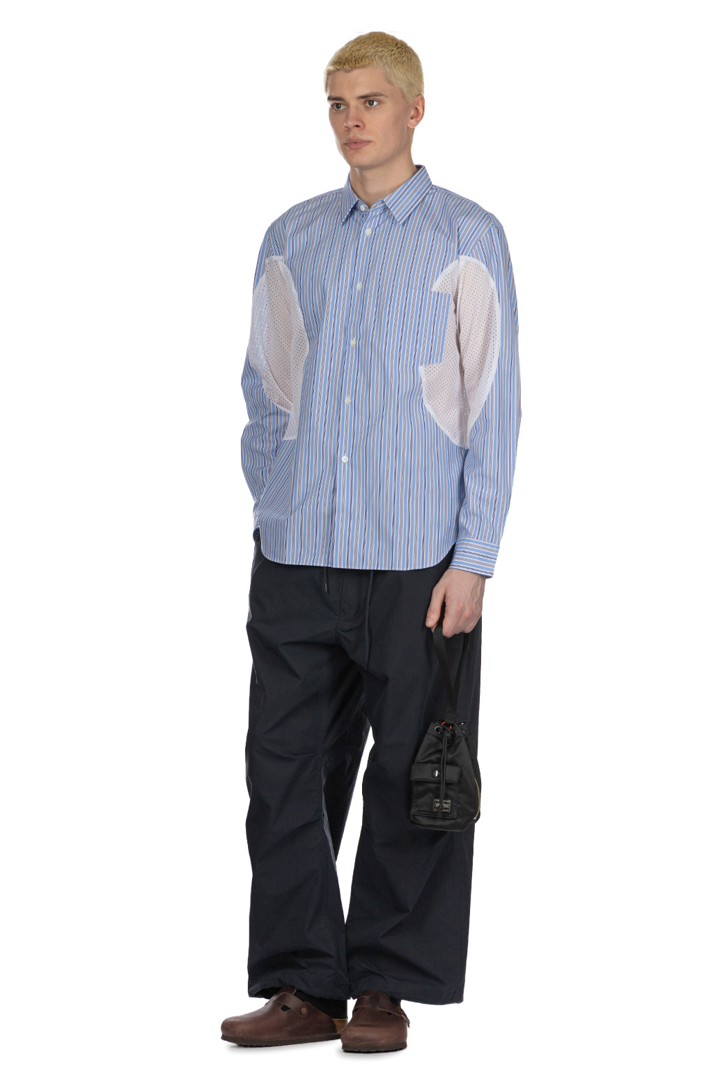Comme Des Garcons Homme Deux - LS Stripe Shirt With Arm Detail - Sax x White x Blue