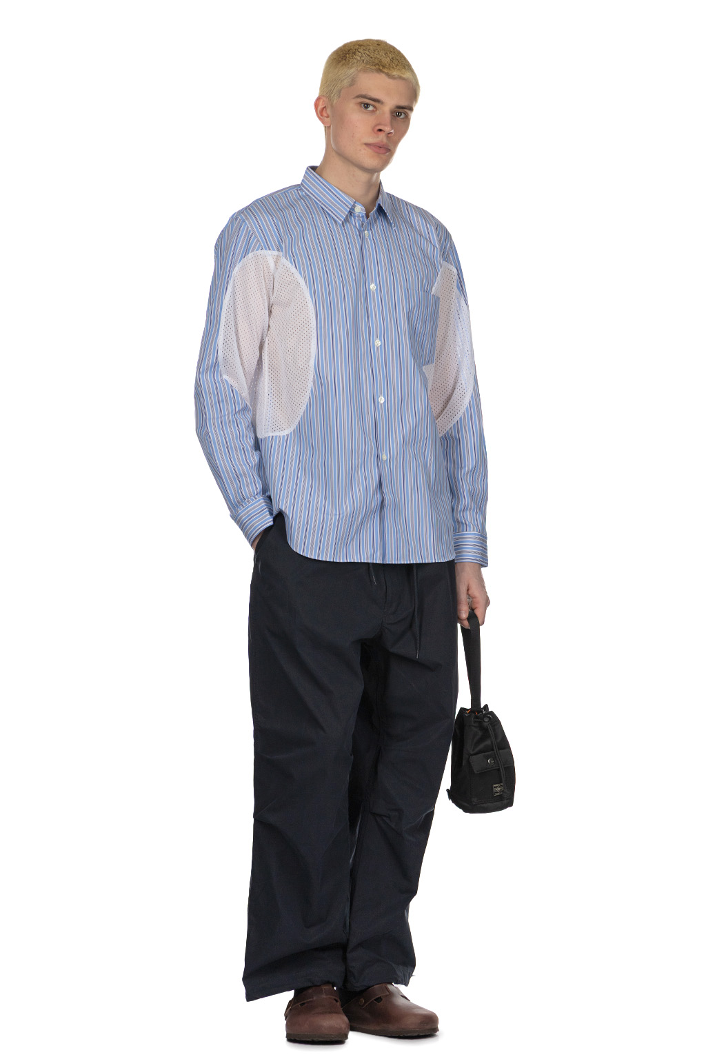 Comme Des Garcons Homme Deux - LS Stripe Shirt With Arm Detail - Sax x White x Blue