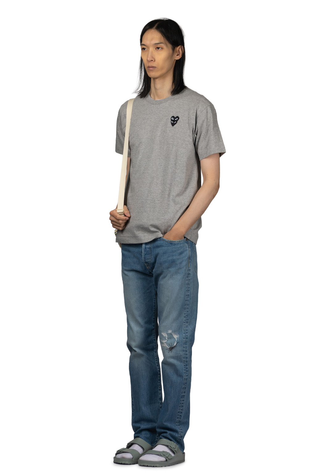 Comme Des Garcons Play Unisex Double Black Heart T-Shirt - Grey