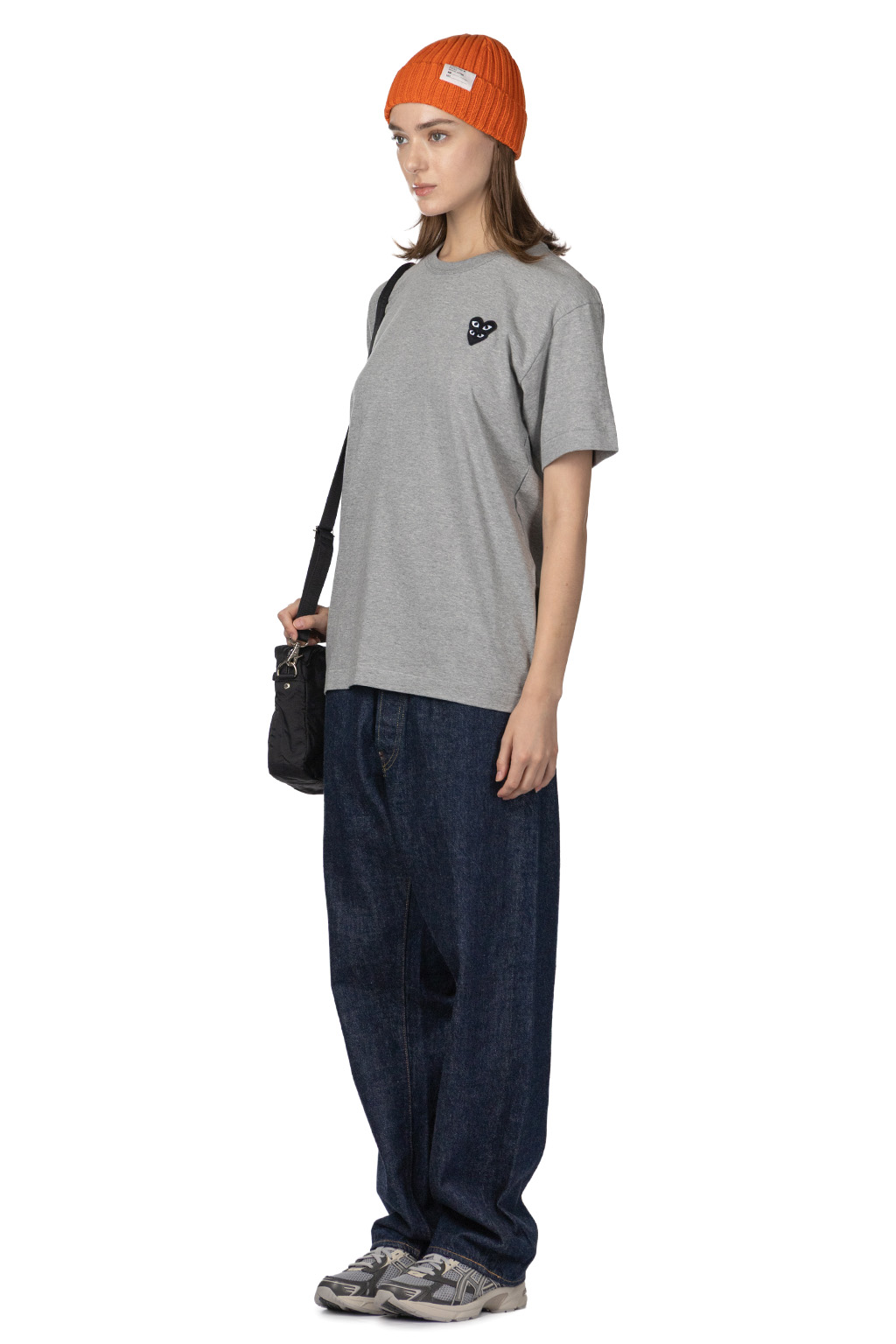 Comme Des Garcons Play Unisex Double Black Heart T-Shirt - Grey