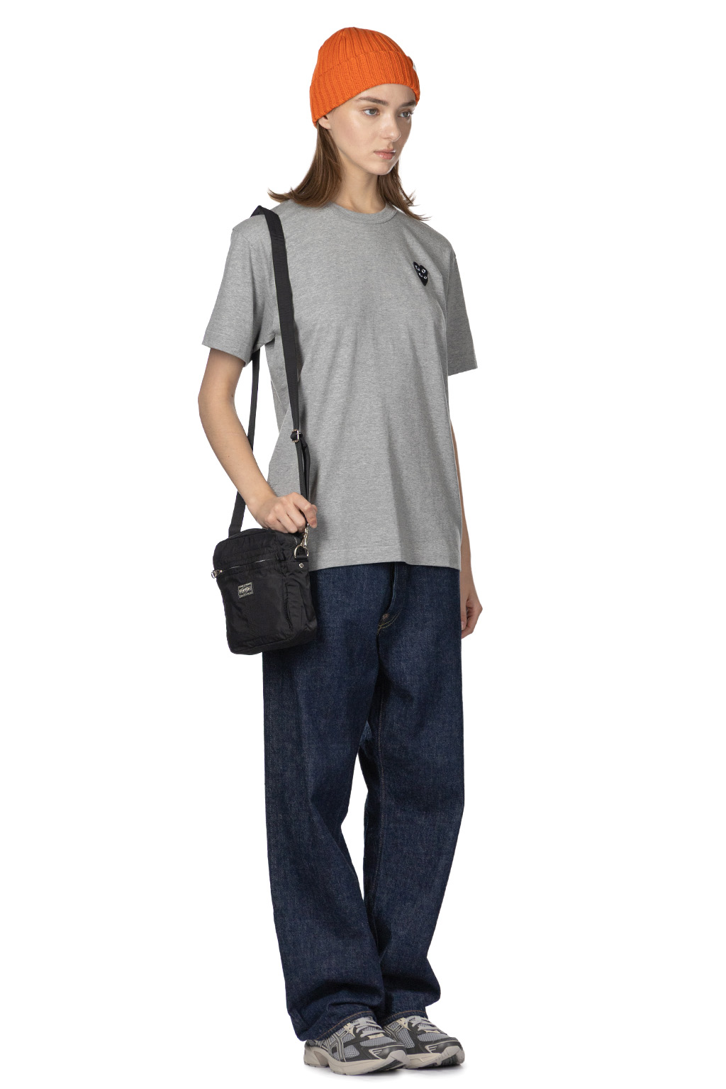 Comme Des Garcons Play Unisex Double Black Heart T-Shirt - Grey