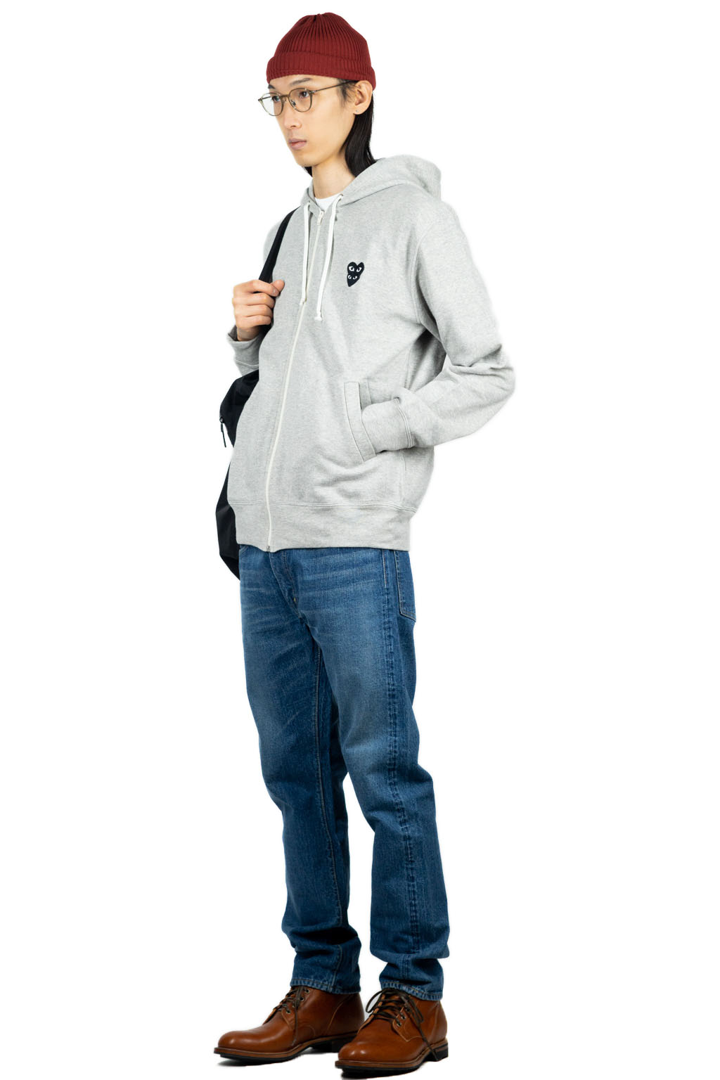 Comme Des Garcons Play Double Black Heart Zip Hoodie - Top Grey