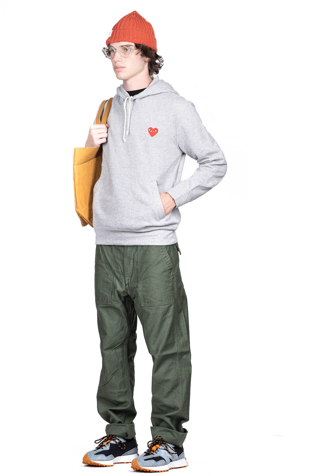 Comme Des Garcons Play Red Heart Hoodie - Grey