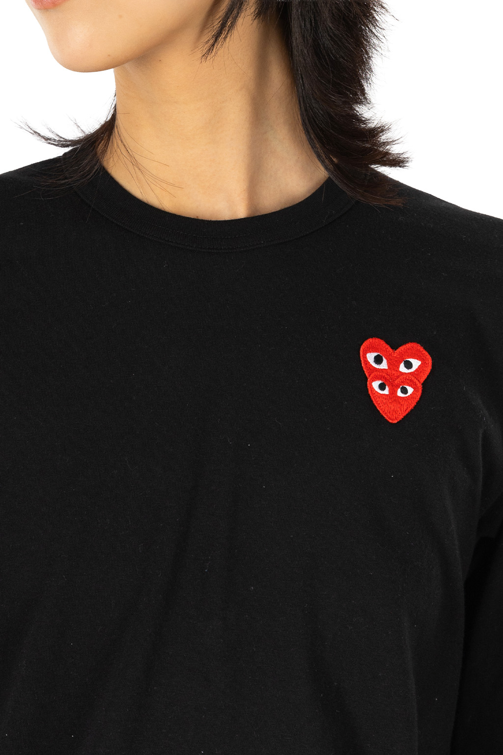 Comme Des Garcons Play - Unisex Double Red Heart LS T-Shirt - Black