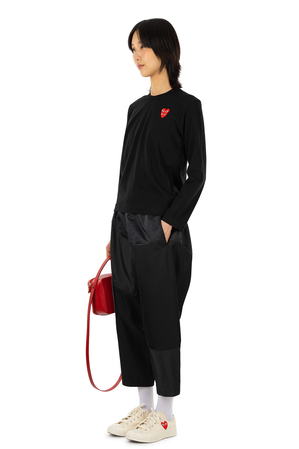 Comme Des Garcons Play - Unisex Double Red Heart LS T-Shirt - Black