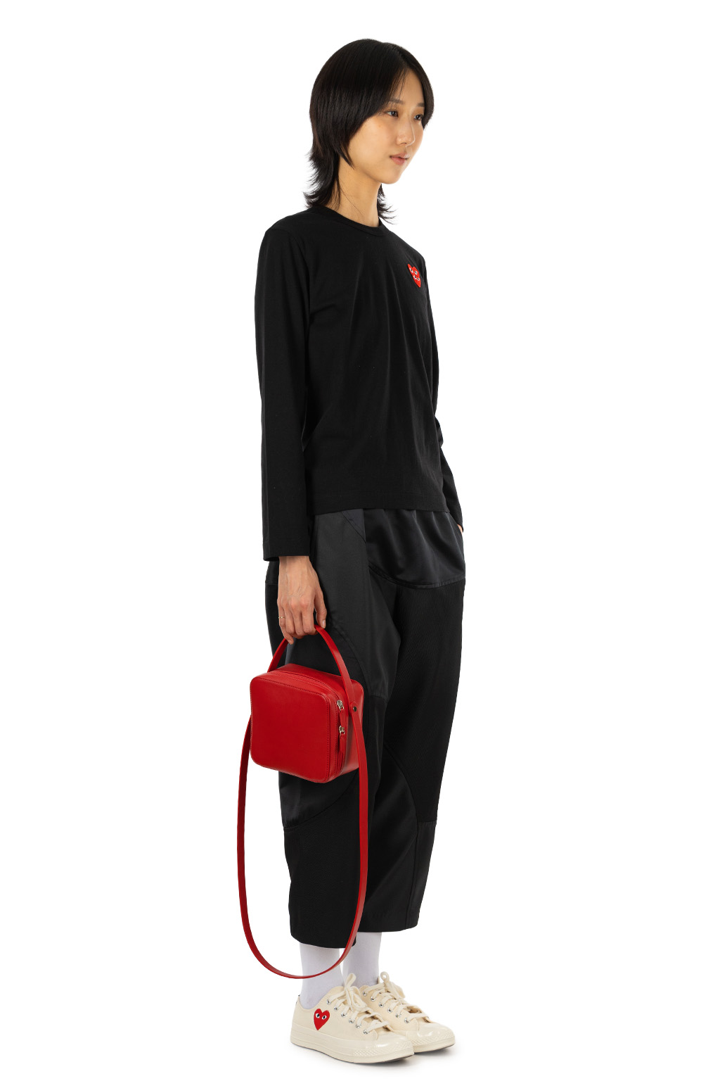 Comme Des Garcons Play - Unisex Double Red Heart LS T-Shirt - Black