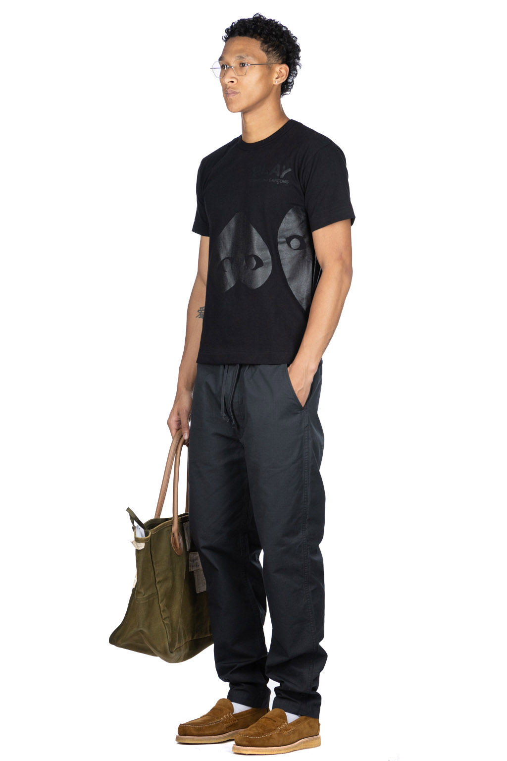 Comme Des Garcons Play - Men's Play Text Logo Heart T-Shirt- Black