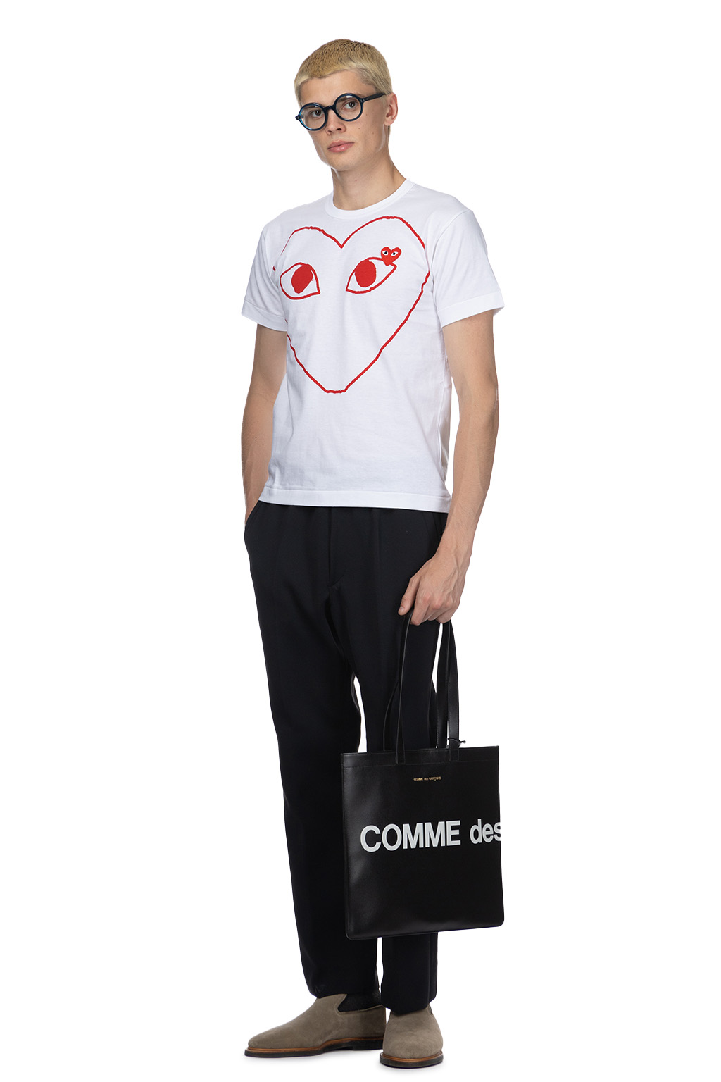 Comme Des Garcons Play - Men's Red Heart T-Shirt - White