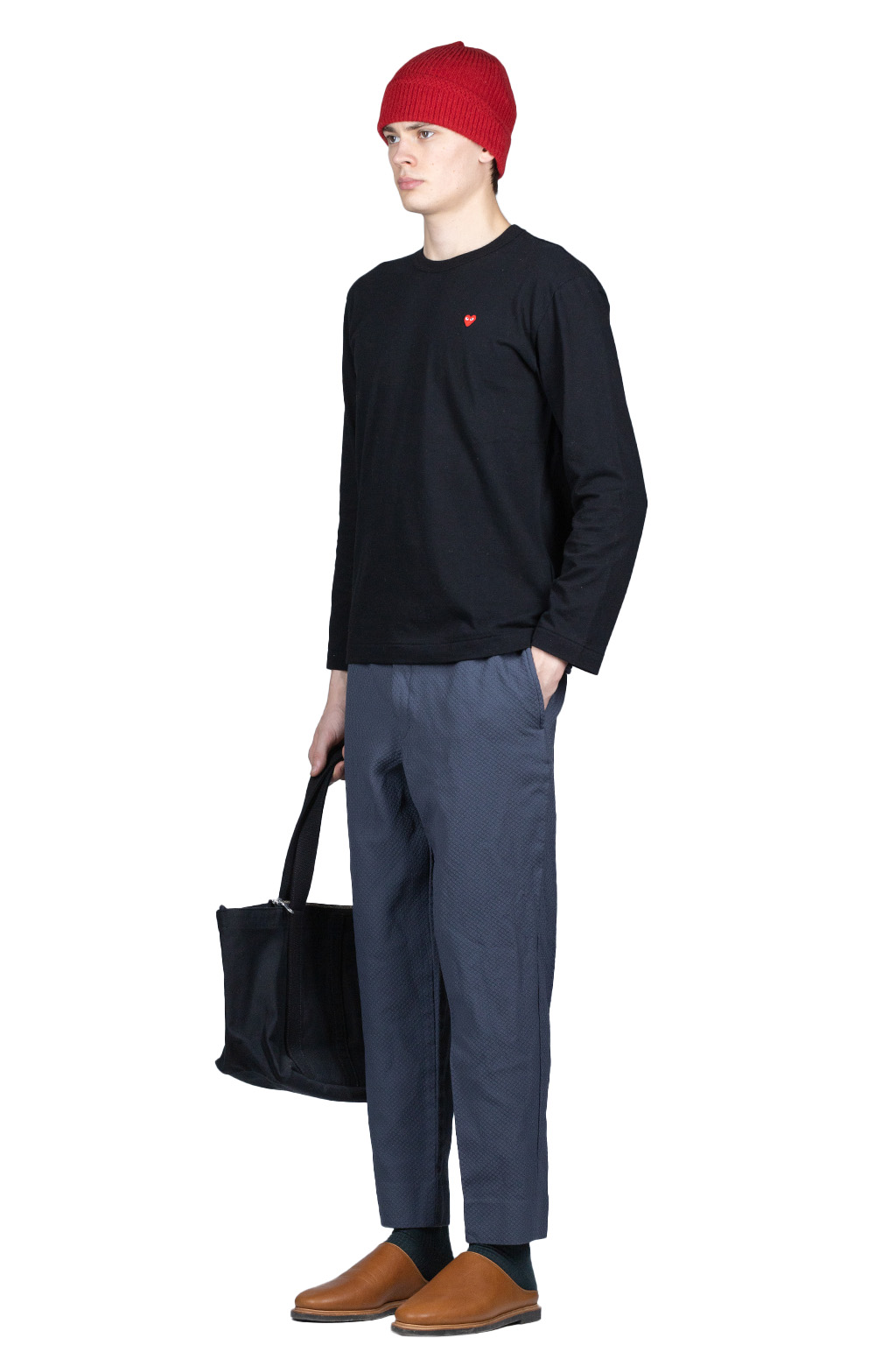 Comme Des Garcons Play Unisex Small Red Heart LS T-Shirt - Black