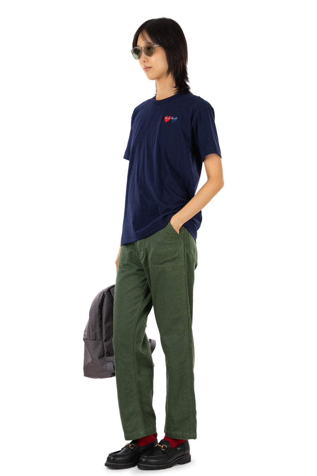 Comme Des Garcons Play - Men's Double Heart T-Shirt - Navy