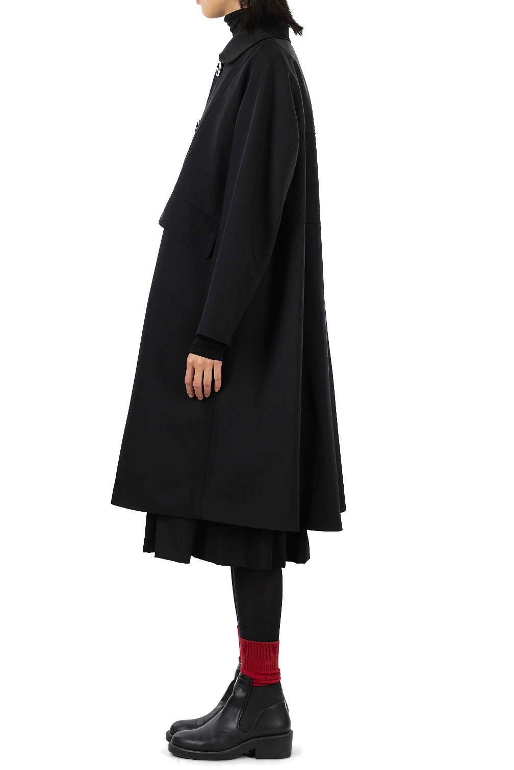 Comme Des Garcons TAO - Wool Gabardine Overdyed Long Coat - Black