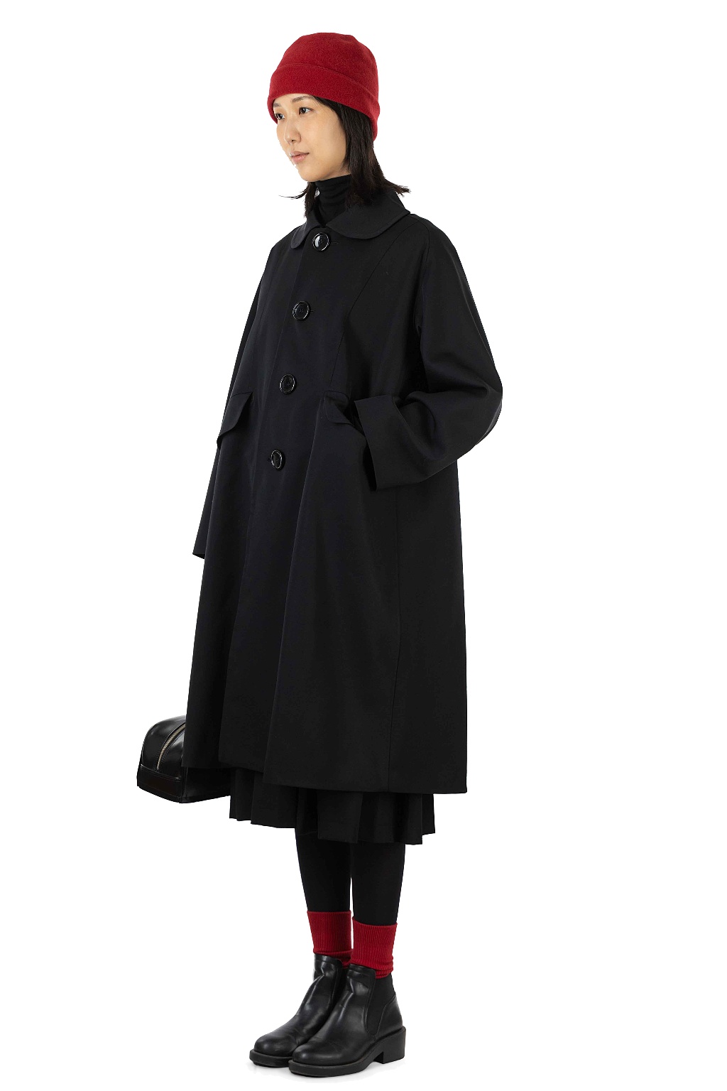 Comme Des Garcons TAO - Wool Gabardine Overdyed Long Coat - Black