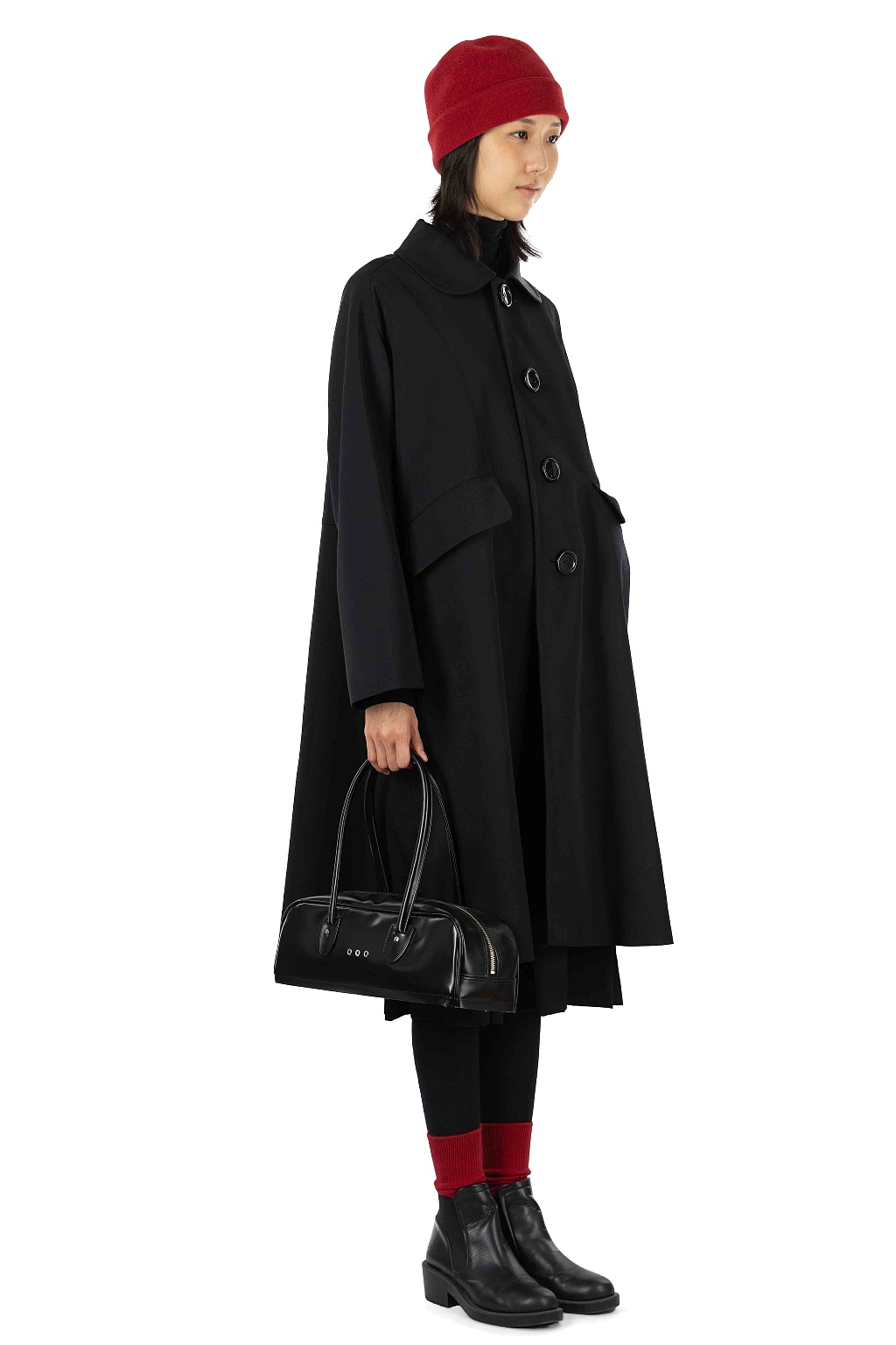 Comme Des Garcons TAO - Wool Gabardine Overdyed Long Coat - Black