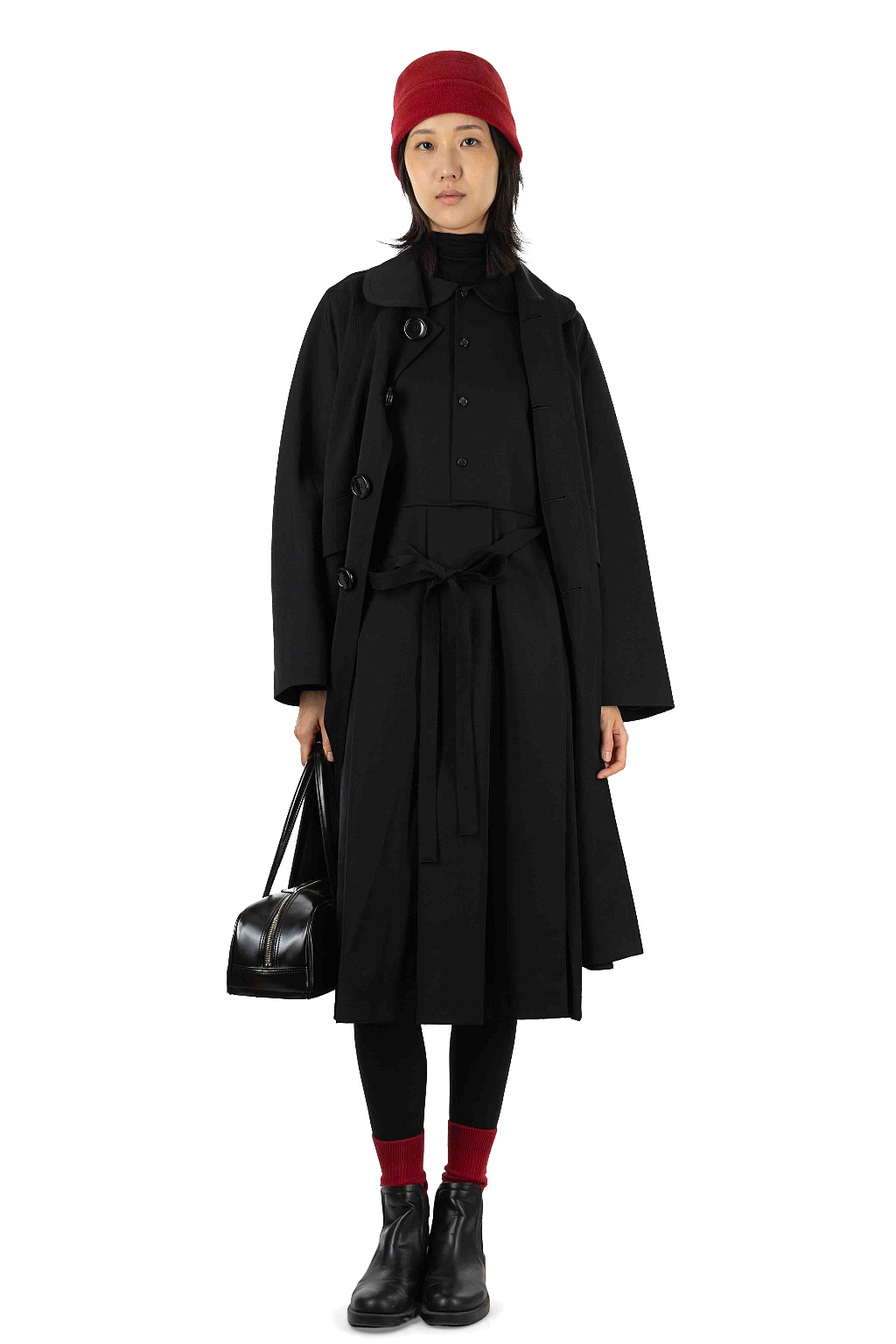 Comme Des Garcons TAO - Wool Gabardine Overdyed Long Coat - Black