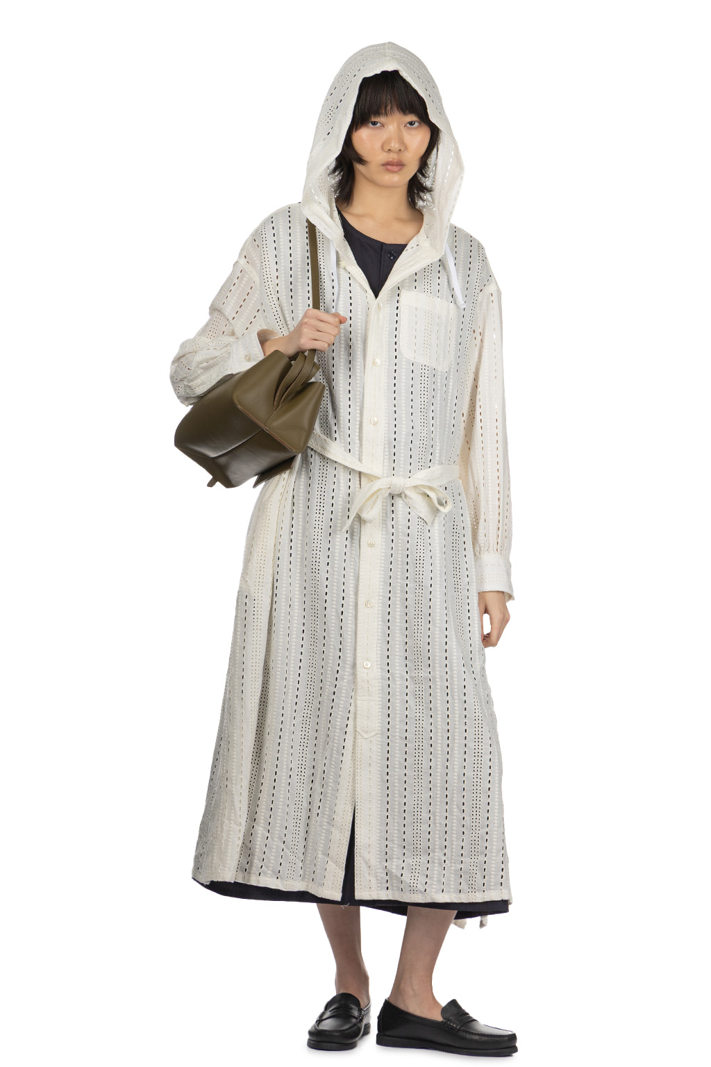 Engineered Garments - Hooded BD Dress -White Rayon Embroidery Eyelet
