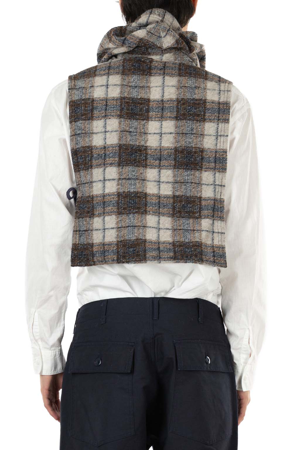 Engineered Garments - Hooded Interliner - Khaki Navy Poly Wool Knit Plaid
