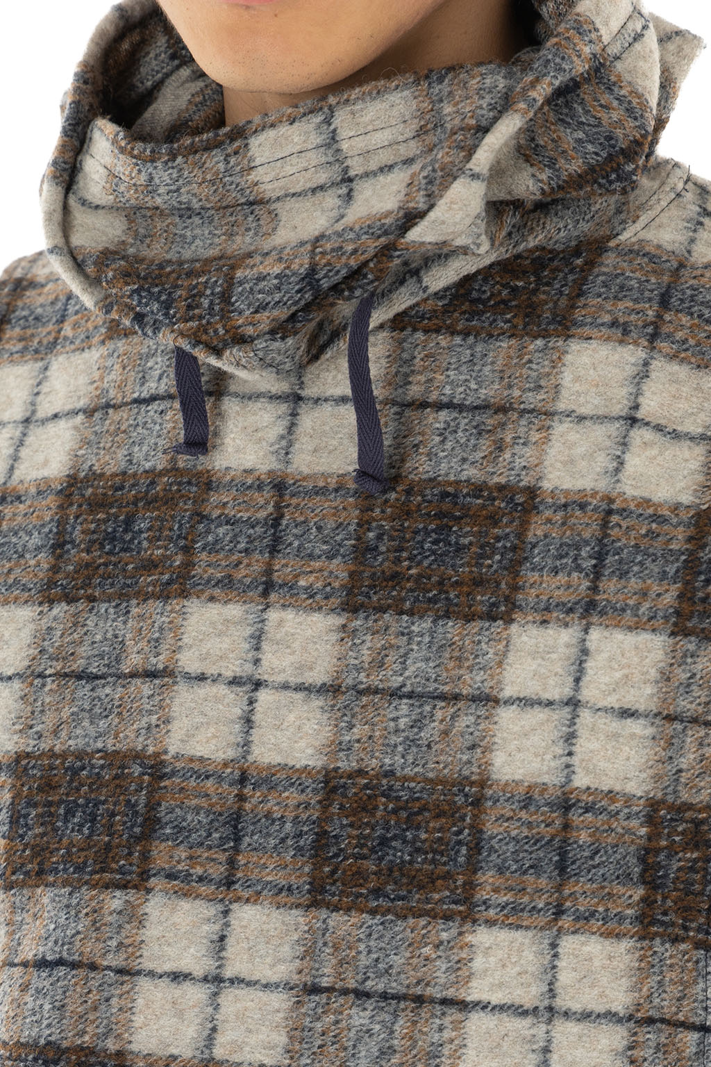 Engineered Garments - Hooded Interliner - Khaki Navy Poly Wool Knit Plaid