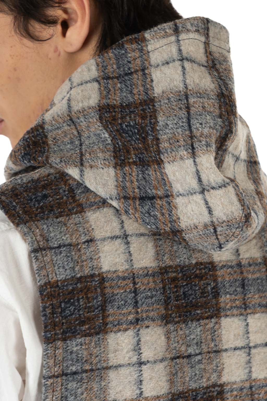 Engineered Garments - Hooded Interliner - Khaki Navy Poly Wool Knit Plaid