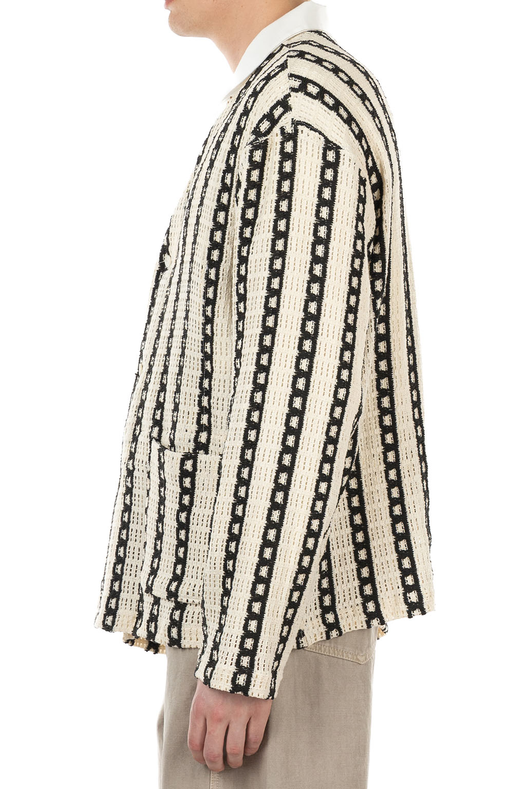 Engineered Garments - Knit Cardigan - White Black Stripe CP Crochet