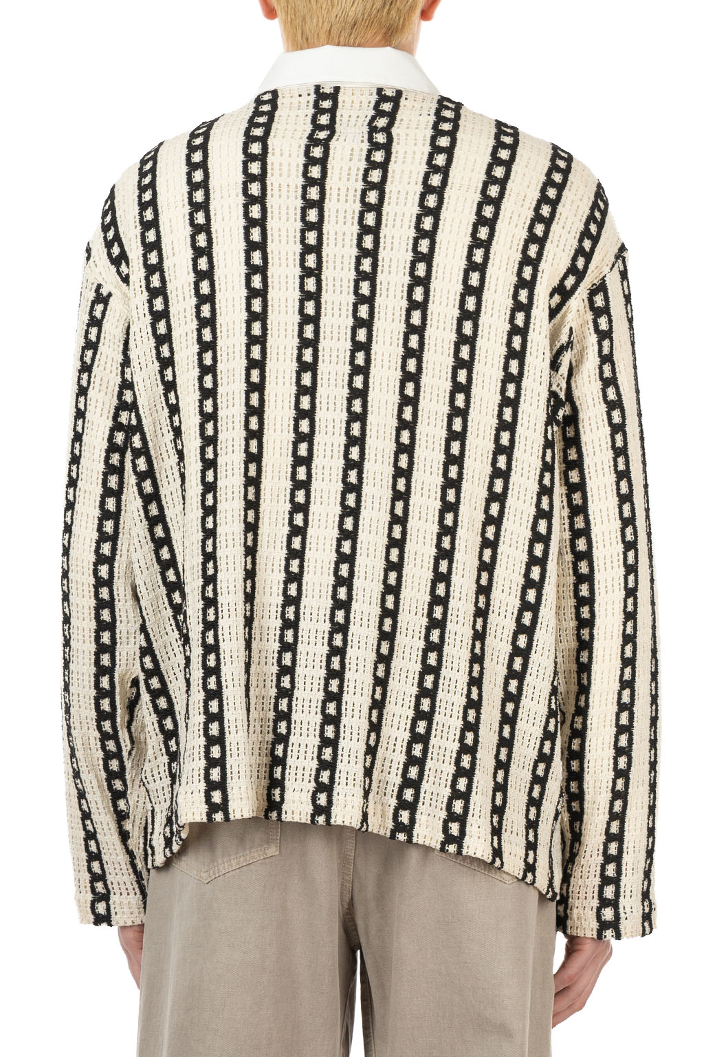 Engineered Garments - Knit Cardigan - White Black Stripe CP Crochet