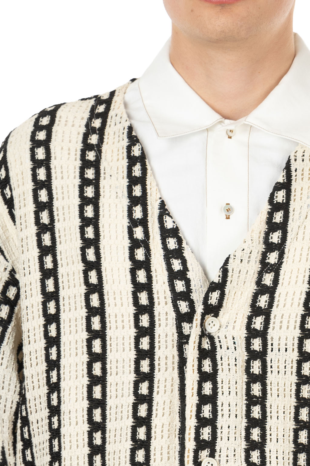 Engineered Garments - Knit Cardigan - White Black Stripe CP Crochet