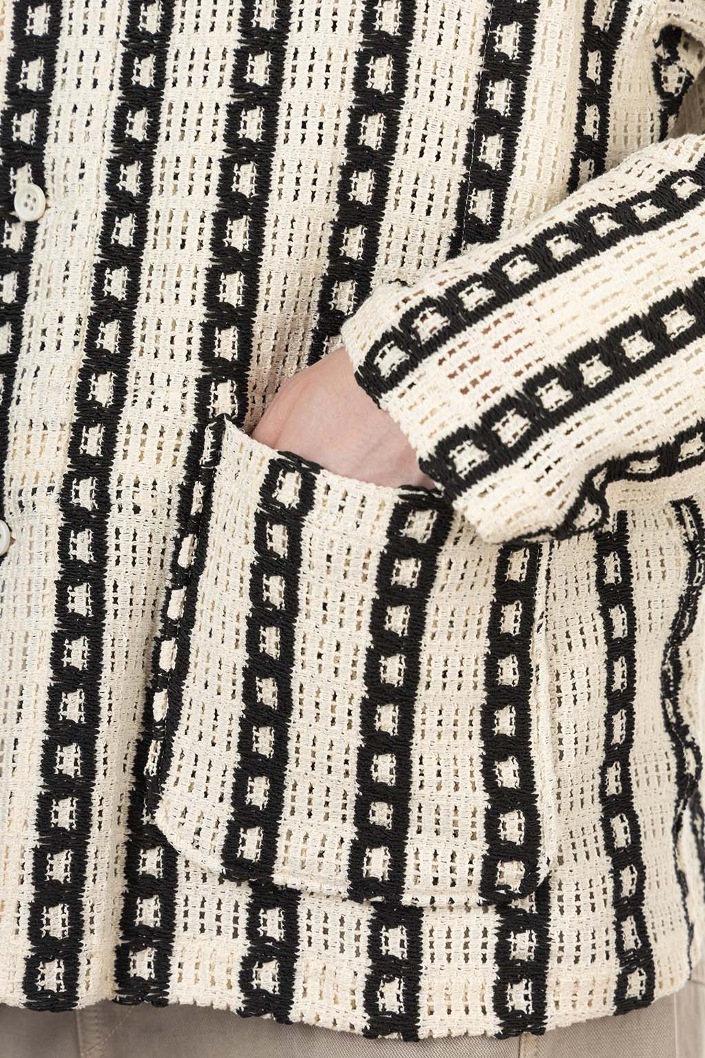 Engineered Garments - Knit Cardigan - White Black Stripe CP Crochet