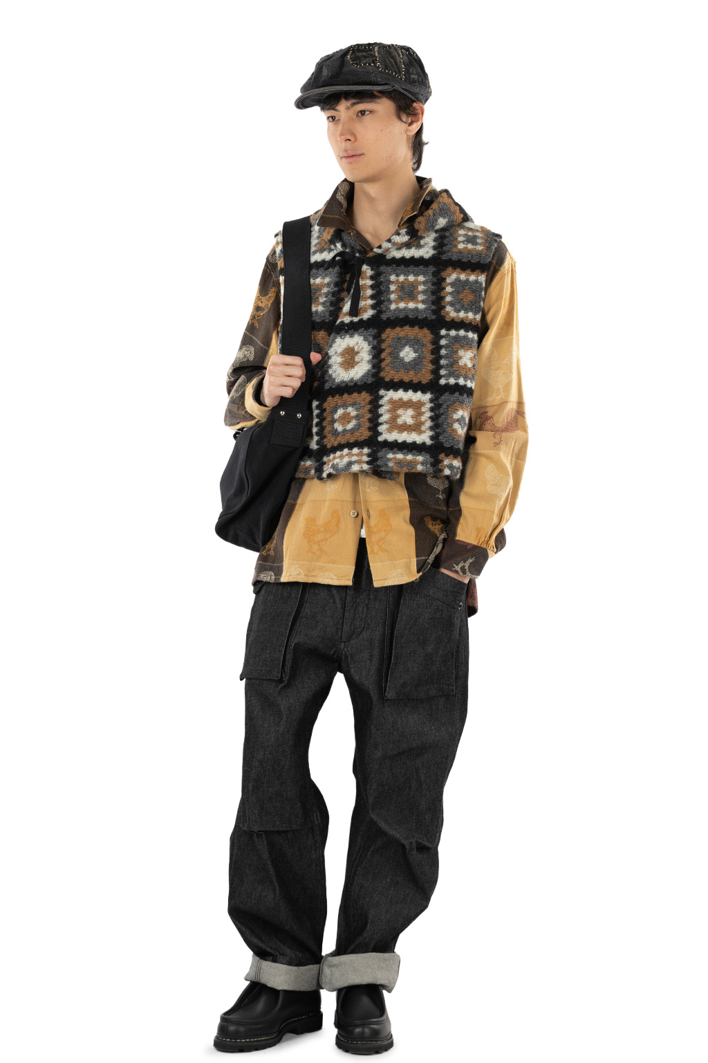 Engineered Garments - Knit Vest - White Black Wool Poly Chenille