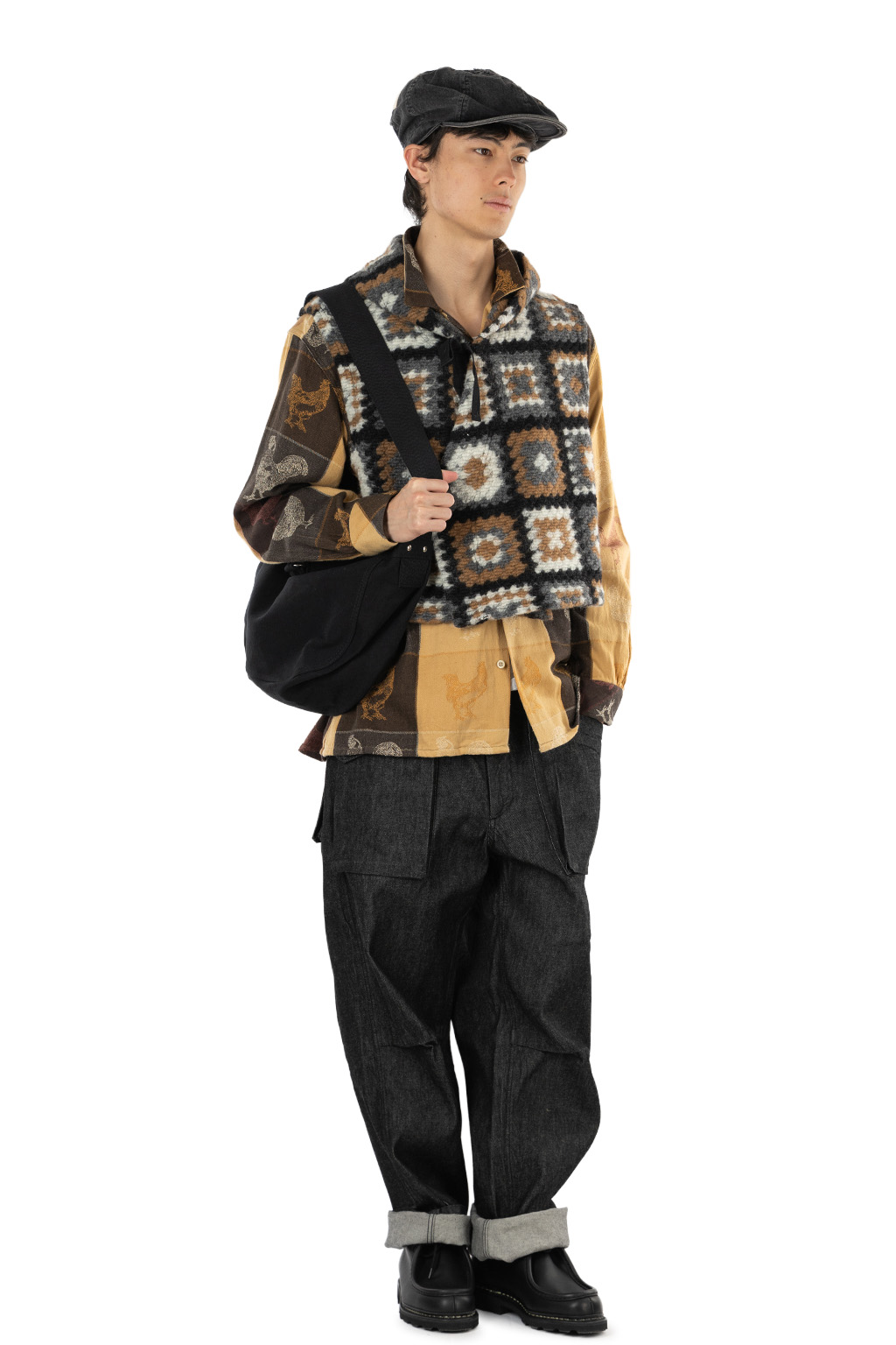 Engineered Garments - Knit Vest - White Black Wool Poly Chenille
